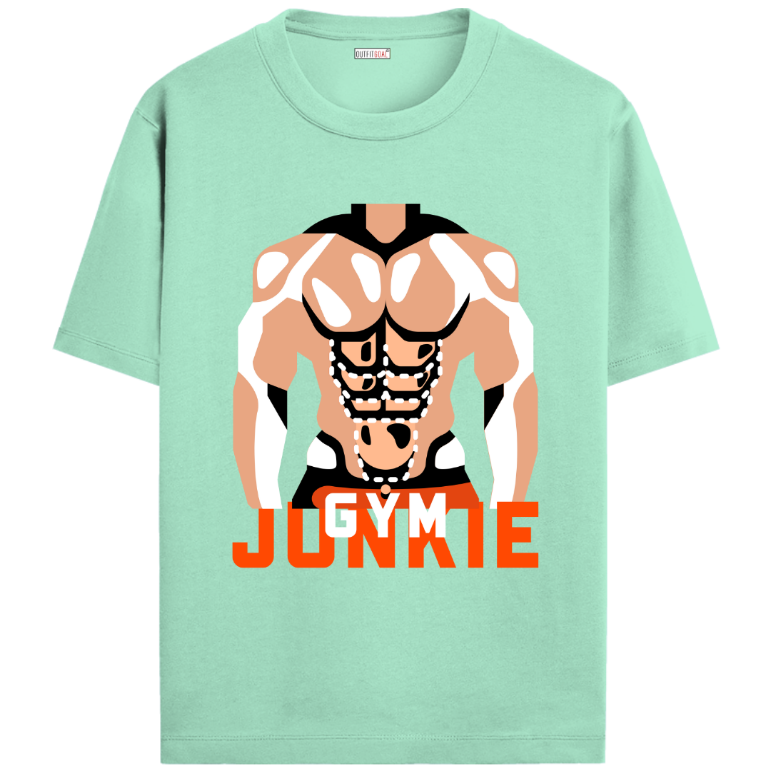 OUTFITGOAL “Gym Junkie” Motivational Gym T-Shirt | Bold Workout Tee | 100% Super Combed Cotton | Bio-Washed Finish | Unisex Fit | Fitness Lifestyle Shirt | High-Performance Gym Apparel | 180 GSM Tee